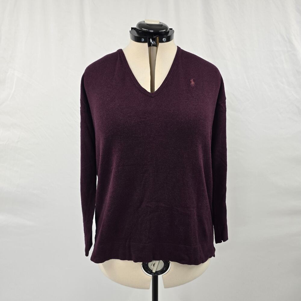 Polo Ralph Lauren V-Neck Sweater Women's XL Purple Burgundy Heather Long Sleeve